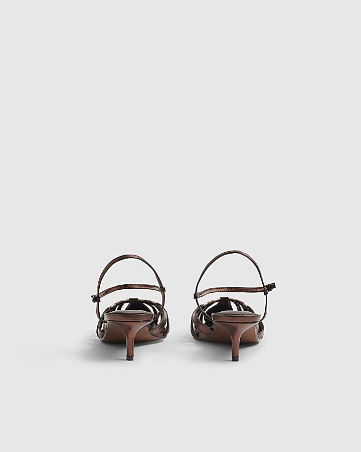 Brown Diamante Caged Court Heels