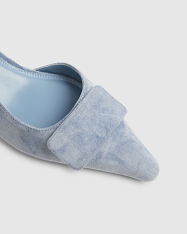 Blue Faux Suede Slingback Court Heels