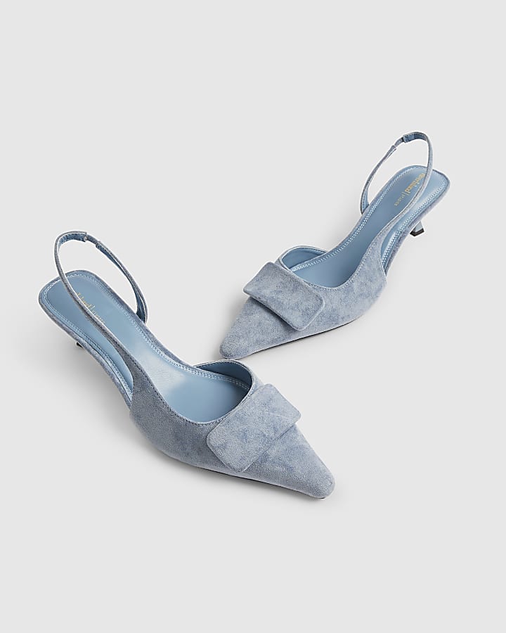 Blue Faux Suede Slingback Court Heels