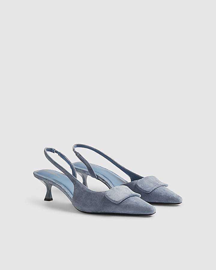 Blue Faux Suede Slingback Court Heels