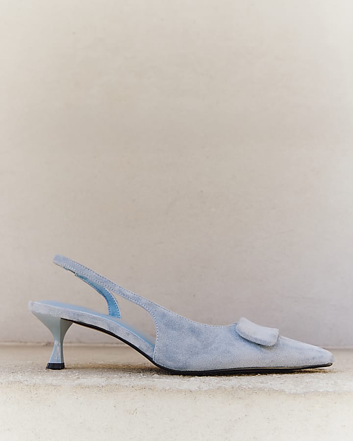Blue Faux Suede Slingback Court Heels