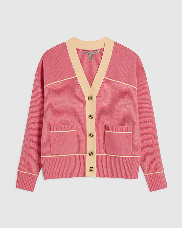 Pink Colour Block Cardigan