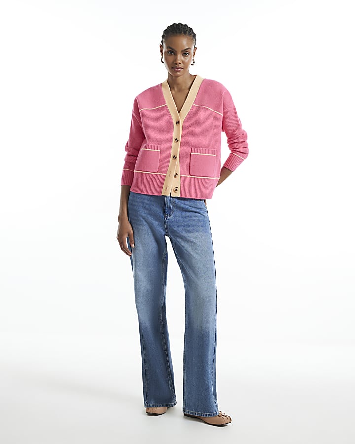 Pink Colour Block Cardigan