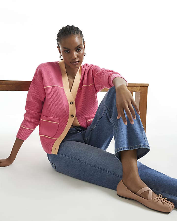 Pink Colour Block Cardigan