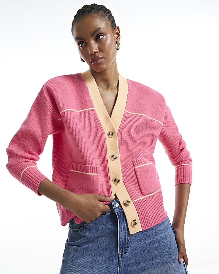 Pink Colour Block Cardigan