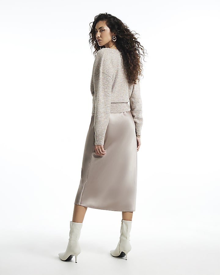 Beige Lace Trim Cardigan 2 In 1 Dress