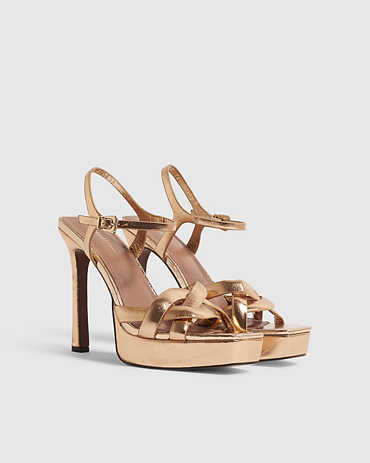 Rose Gold Twisted Heeled Sandals