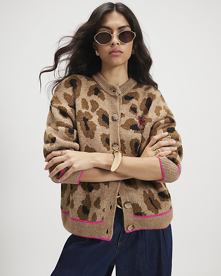 Beige Knitted Animal Smiley Cardigan