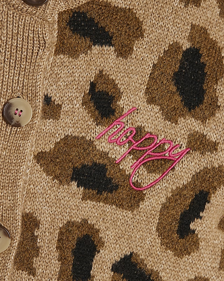 Beige Knitted Animal Smiley Cardigan