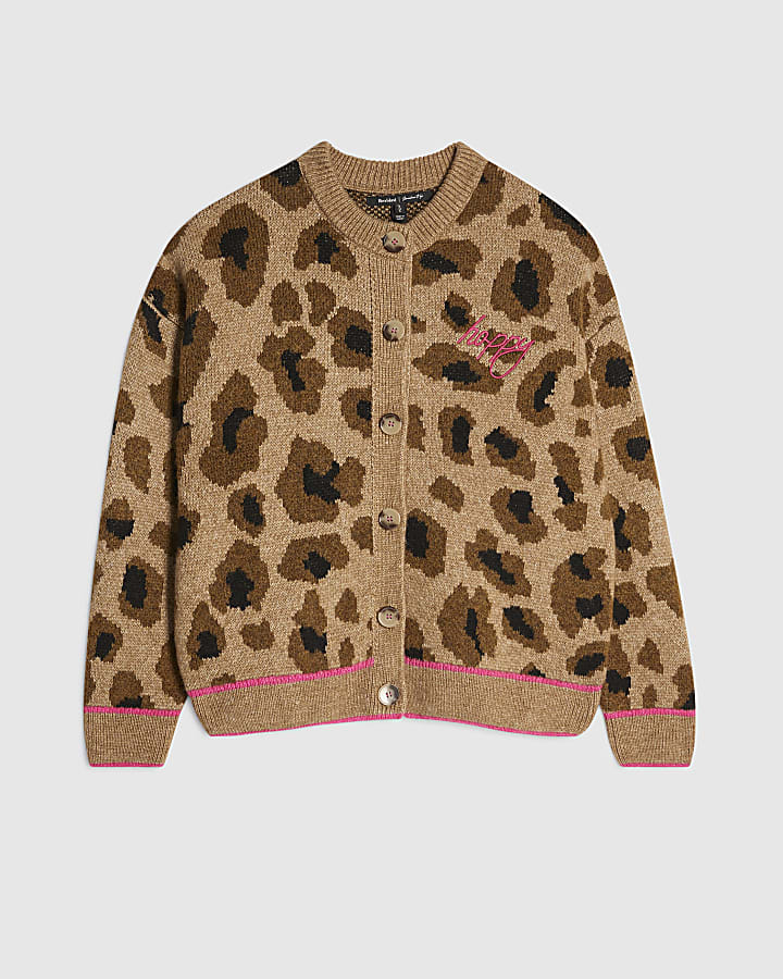 Beige Knitted Animal Smiley Cardigan