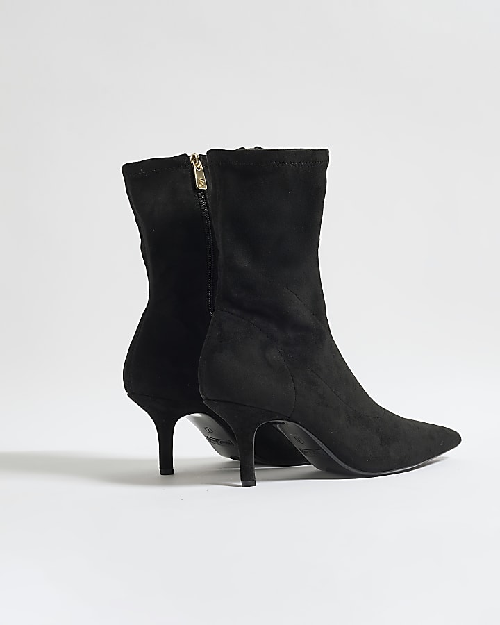 Black High Sock Heeled Ankle Boots