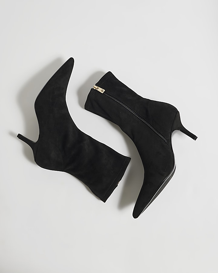 Black High Sock Heeled Ankle Boots