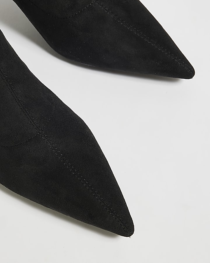 Black High Sock Heeled Ankle Boots