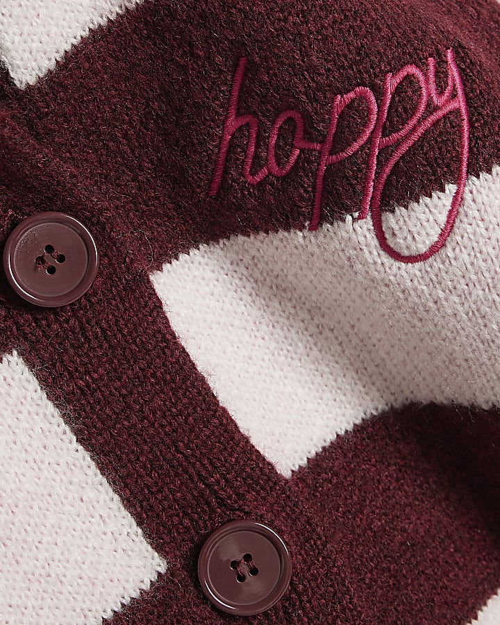 Red Knitted Stripe Happy Cardigan