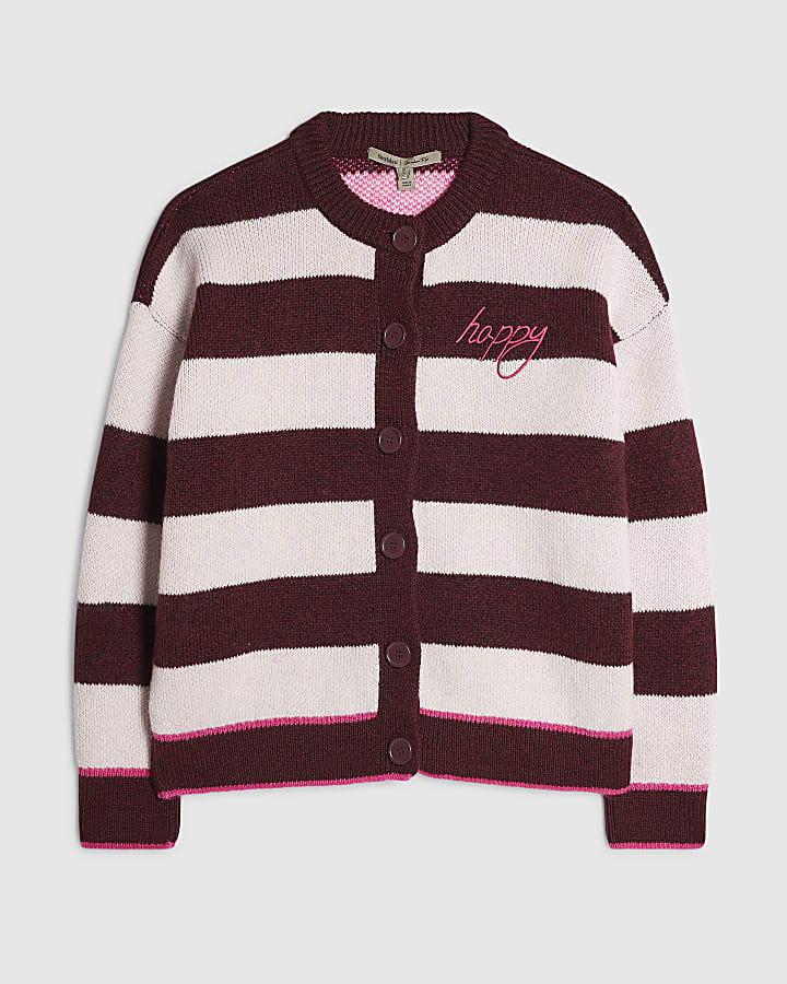 Red Knitted Stripe Happy Cardigan