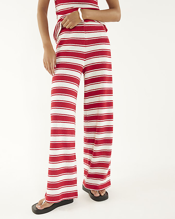 Red Stripe Knit Wide Leg Trousers