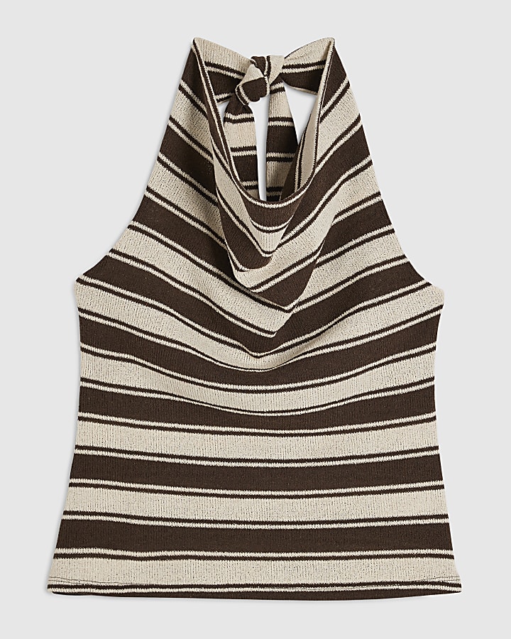 Brown Stripe Halter Neck Top