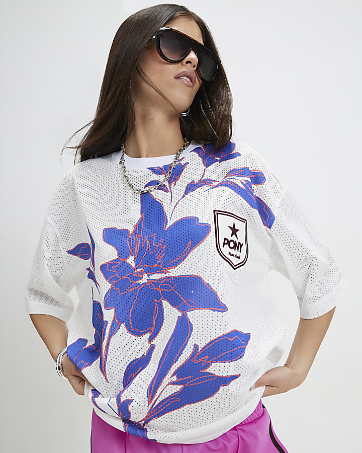 White Pony Floral Sports T-Shirt