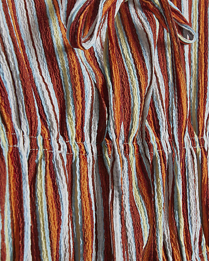 Orange Stripe Textured Halter Neck Top
