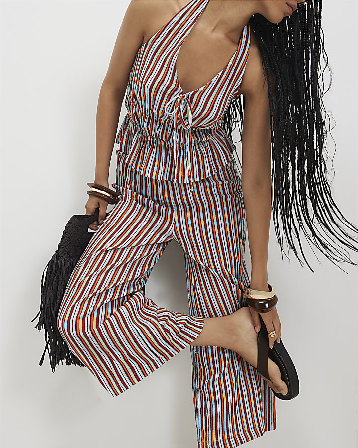 Orange Stripe Textured Culottes