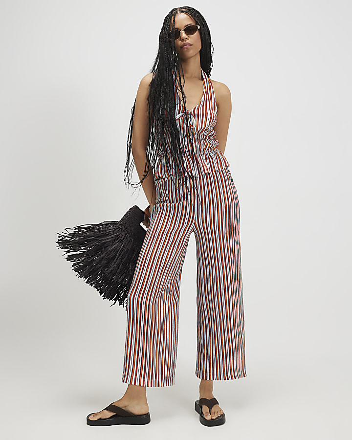 Orange Stripe Textured Culottes