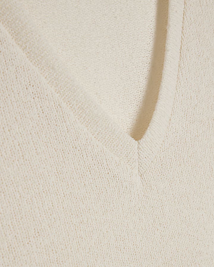Cream Knit V Neck Tunic Top