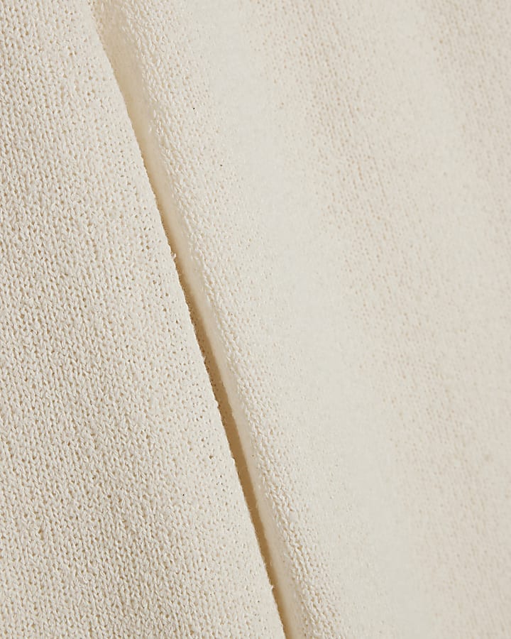Cream Knit Wide Leg Trousers