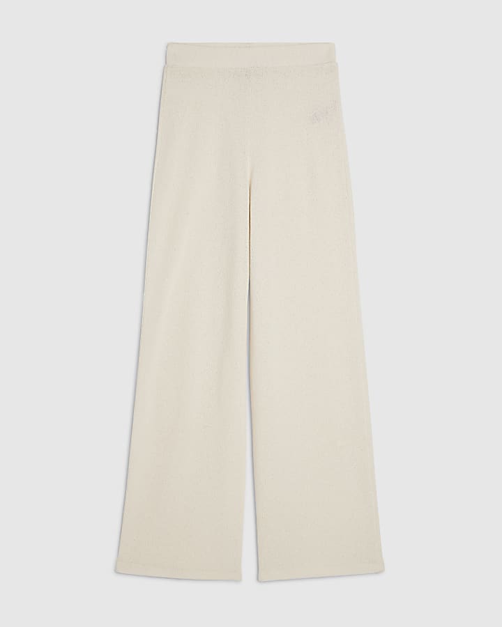 Cream Knit Wide Leg Trousers