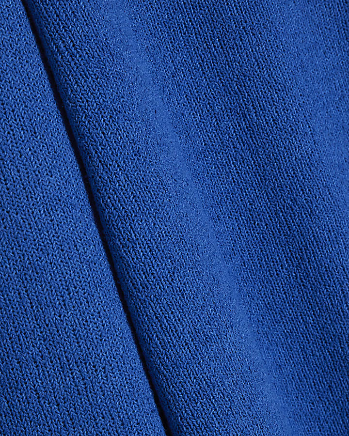 Blue Knit Wide Leg Trousers