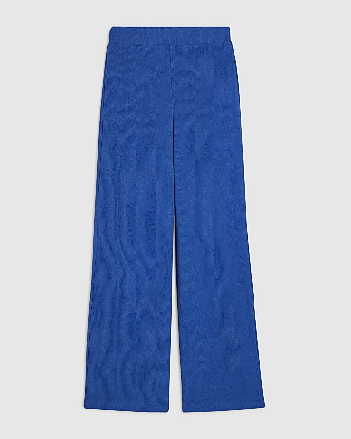 Blue Knit Wide Leg Trousers