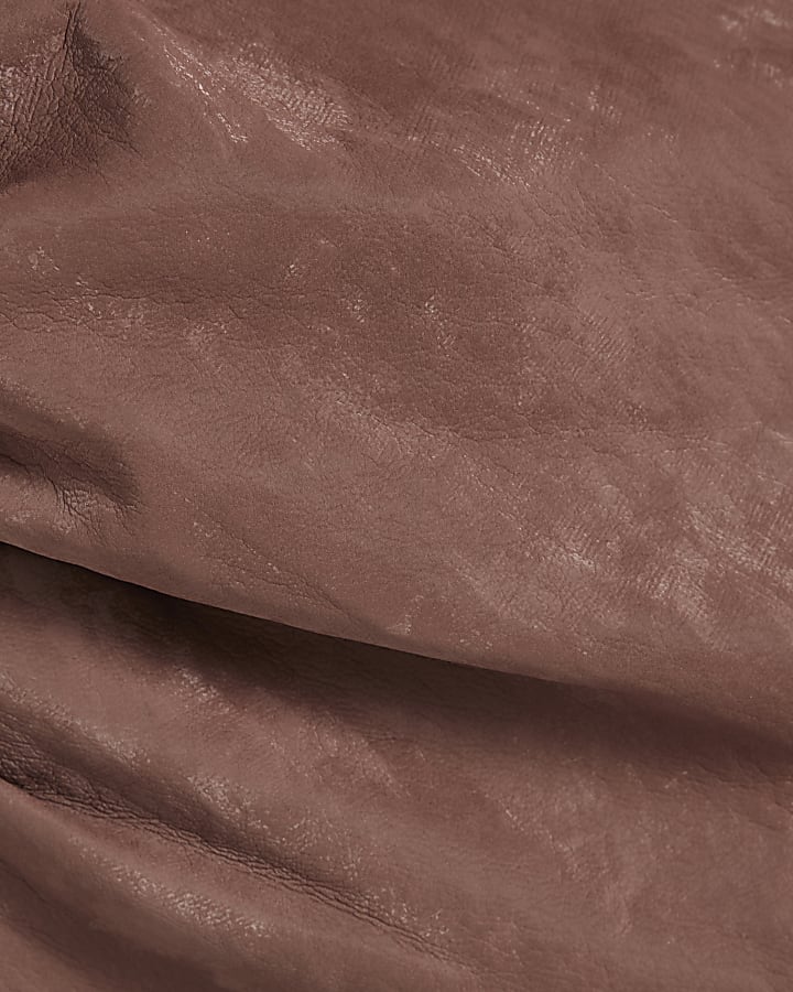 Pink Hammered Faux Leather Ruched Detail Top