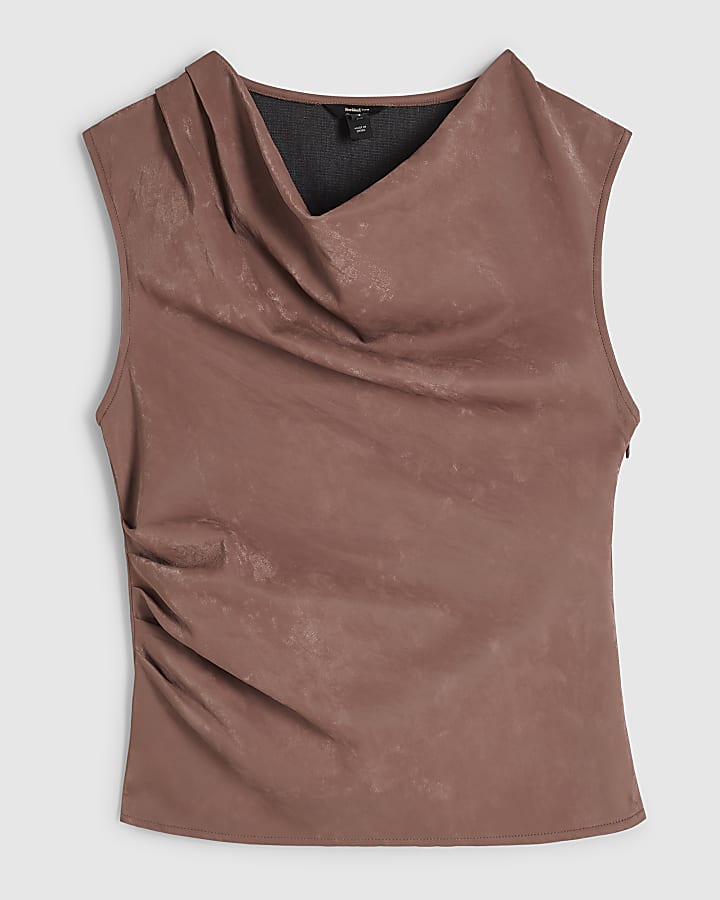Pink Hammered Faux Leather Ruched Detail Top
