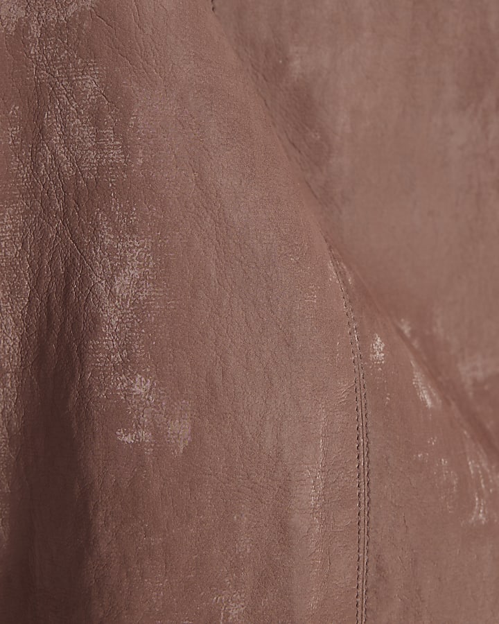 Pink Hammered Faux Leather Mini Skirt