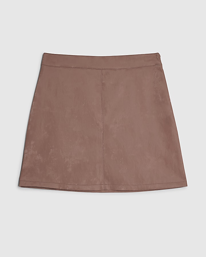 Pink Hammered Faux Leather Mini Skirt