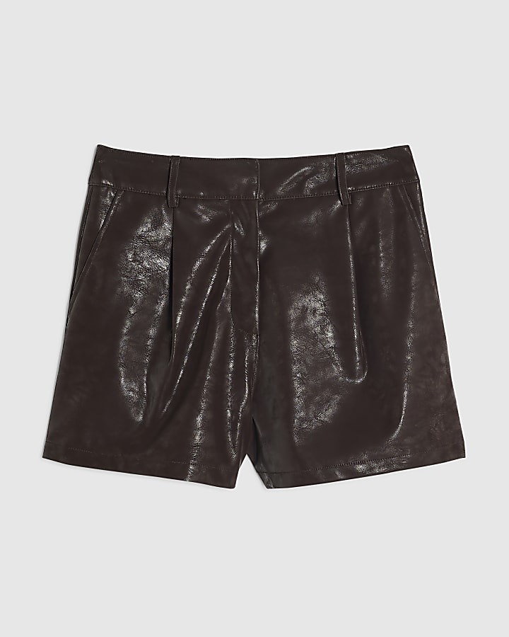 Purple Faux Leather Hammered Tailored Shorts