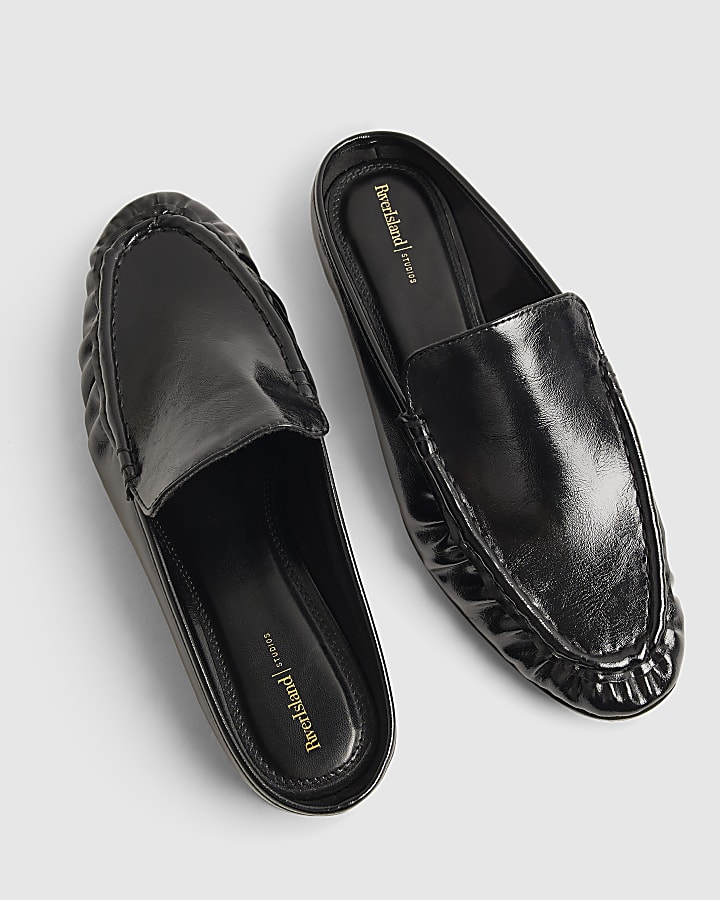 Black Backless Ruched Loafer