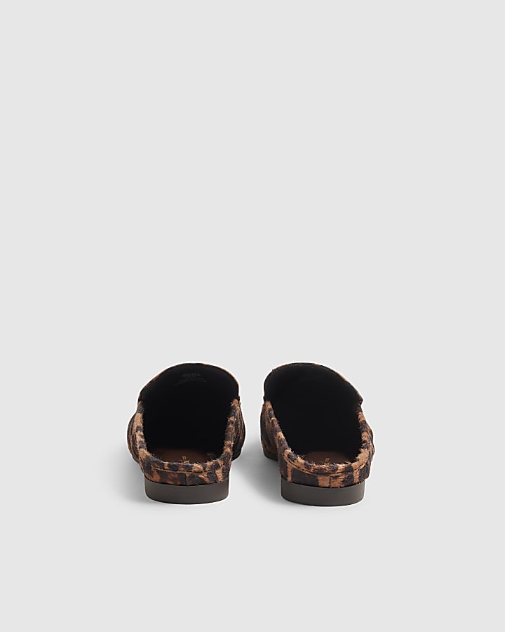 Brown Leopard Print Backless Ruched Loafers
