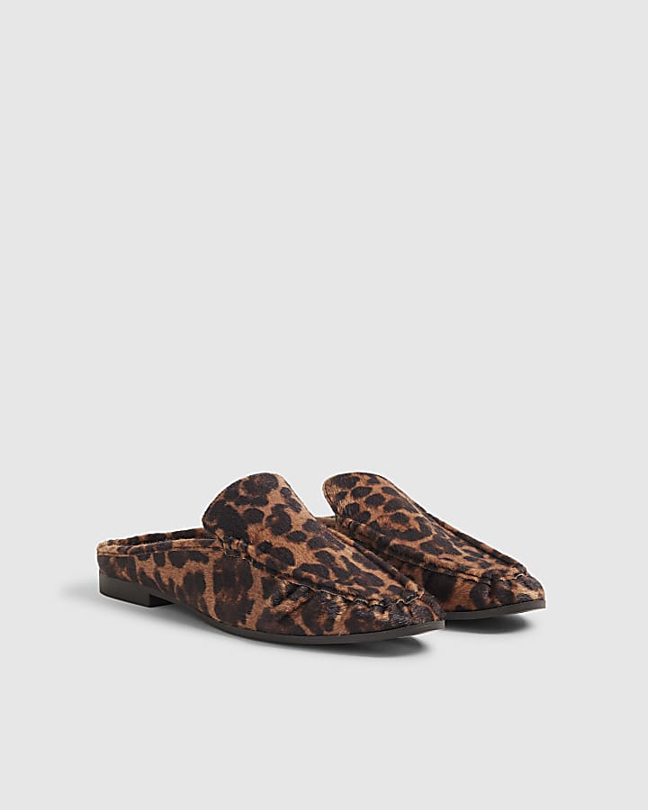 Brown Leopard Print Backless Ruched Loafers
