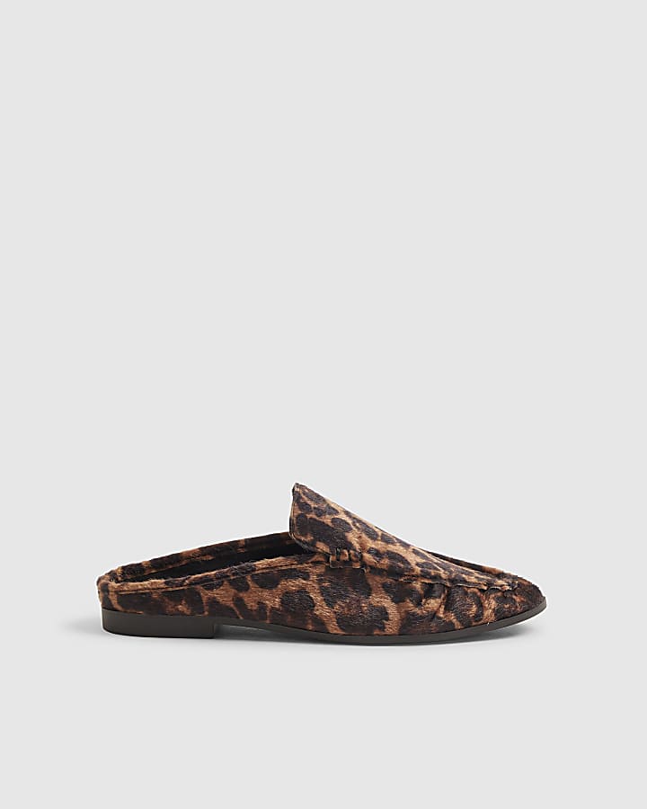 Brown Leopard Print Backless Ruched Loafers