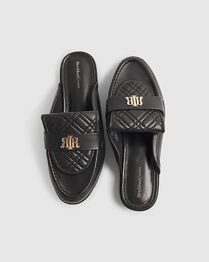 Black Backless Trim Loafers