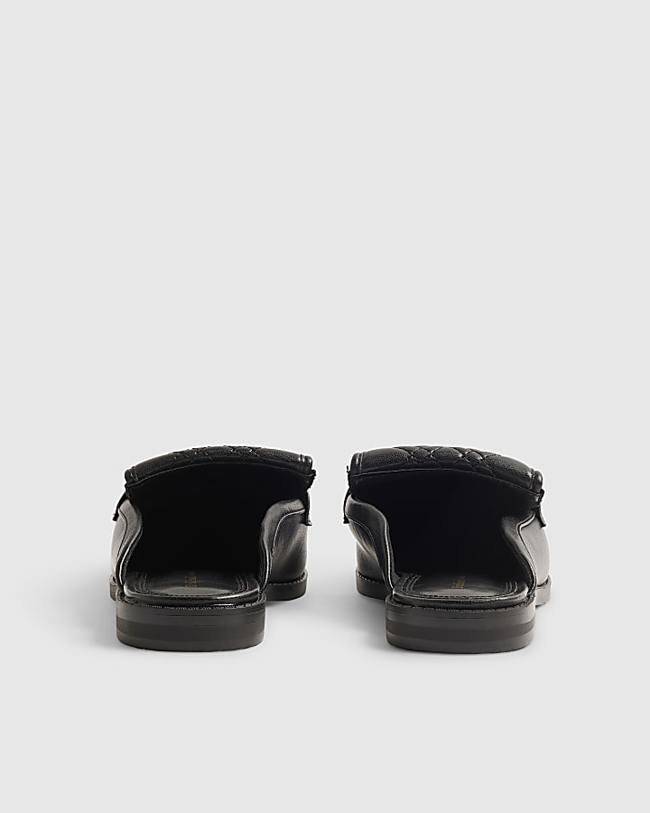 Black Backless Trim Loafers