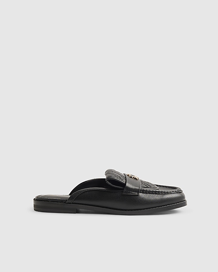 Black Backless Trim Loafers