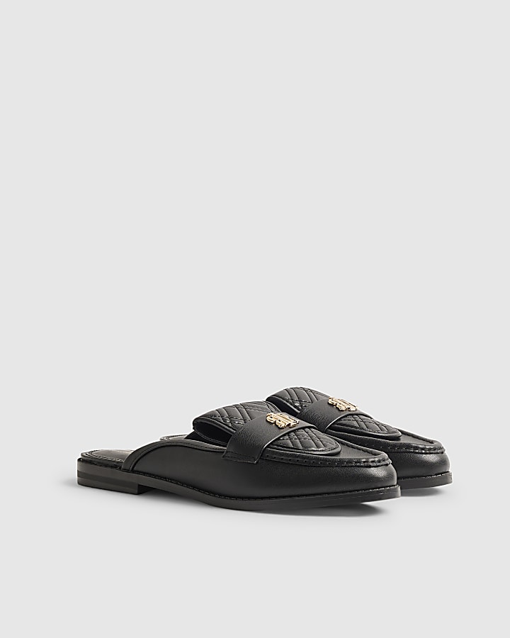 Black Backless Trim Loafers