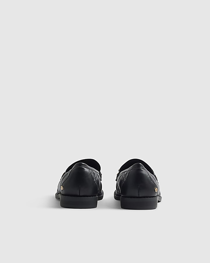 Black Quilted Metal Trim Loafers