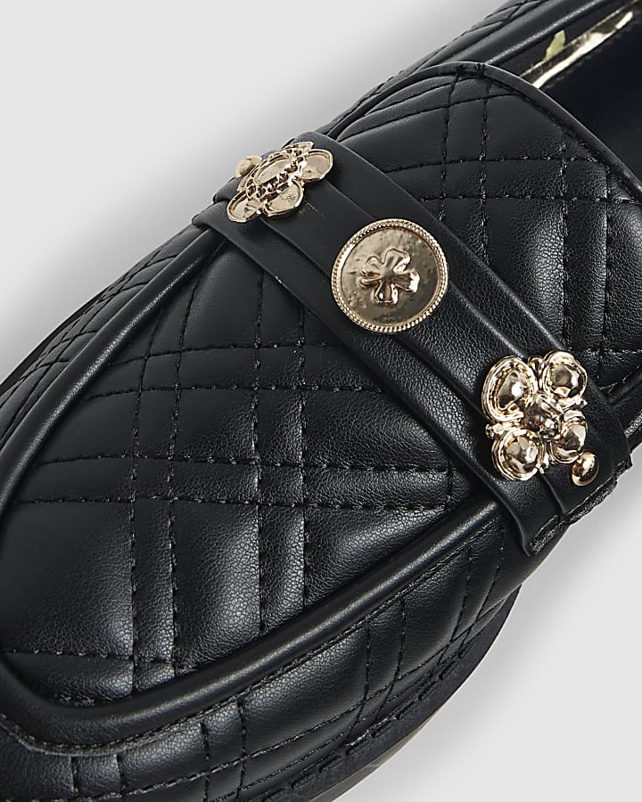 Black Quilted Metal Trim Loafers