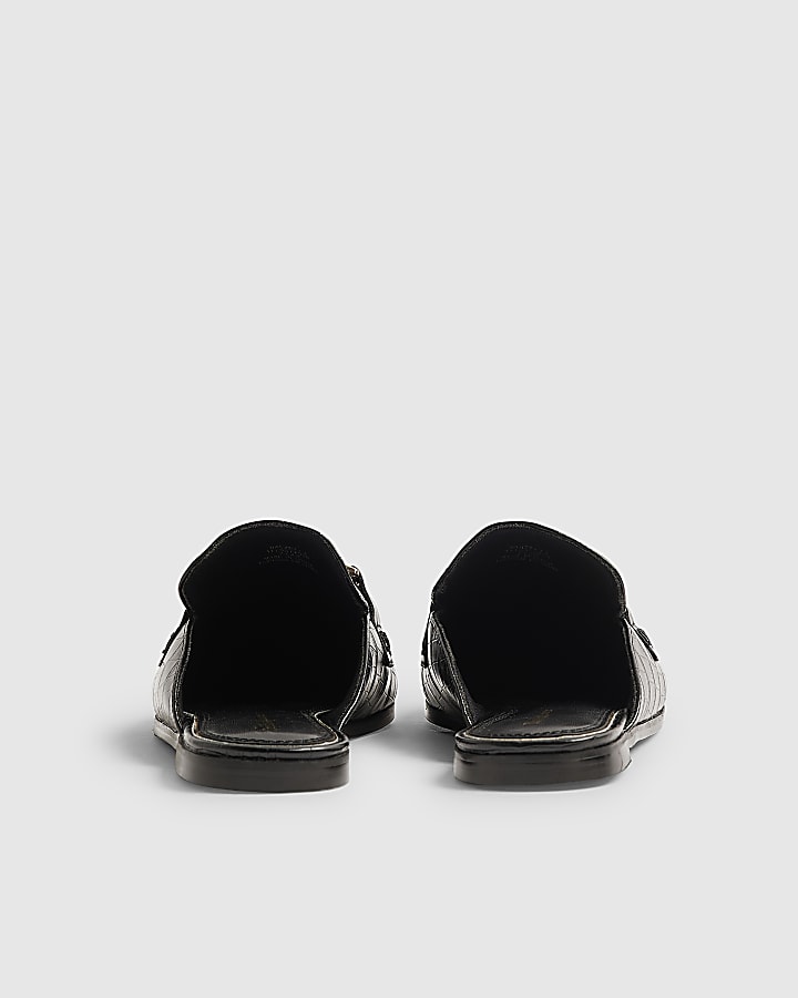 Black Crocodile Embossed Backless Loafers