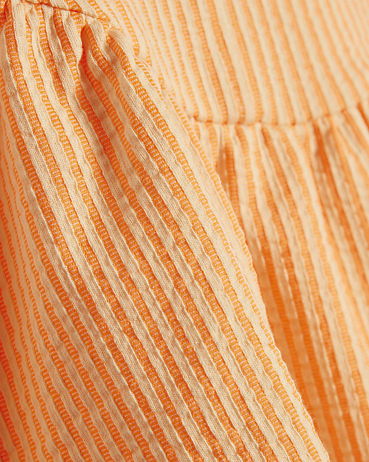 Orange Cotton Blend Stripe Texture Peplum Top