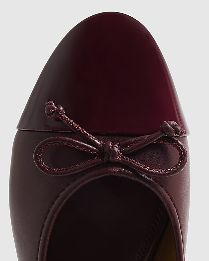 Burgundy Toe Cap Bow Ballet Flats