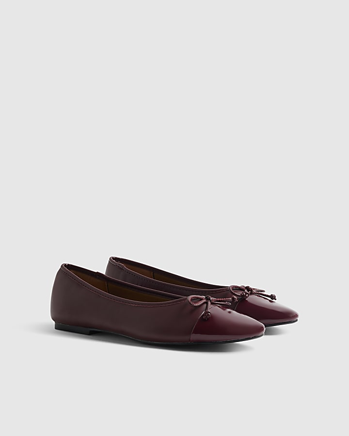 Burgundy Toe Cap Bow Ballet Flats