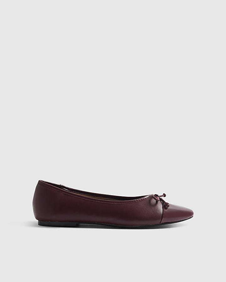Burgundy Toe Cap Bow Ballet Flats